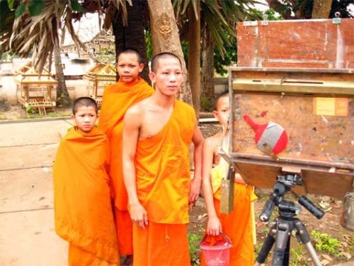 Monks watching me paint - Luang Prabang, Laos
